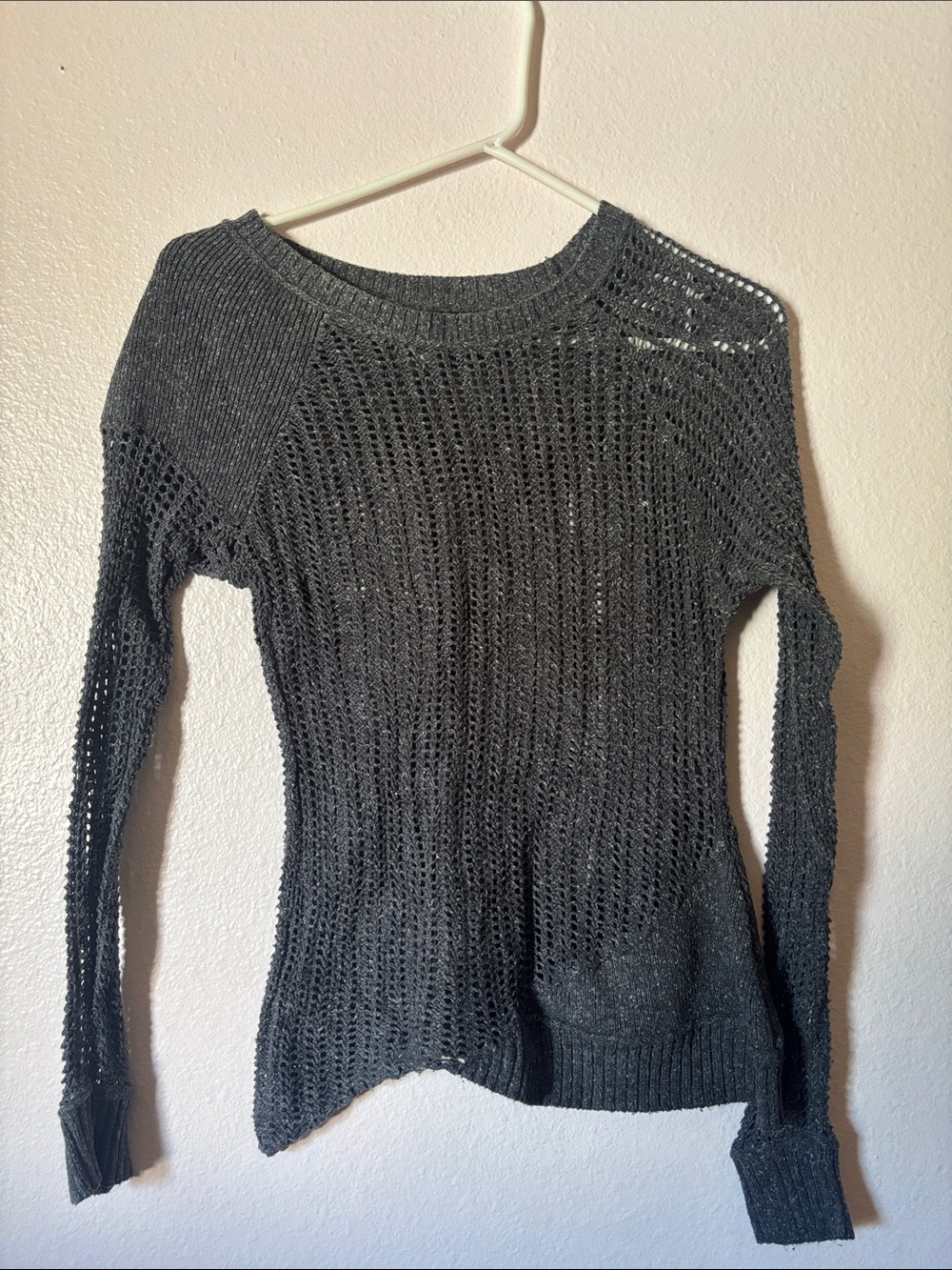 Converse Y2K Women's Grey Open Knit, Asymmetrical Sweater. Size XS